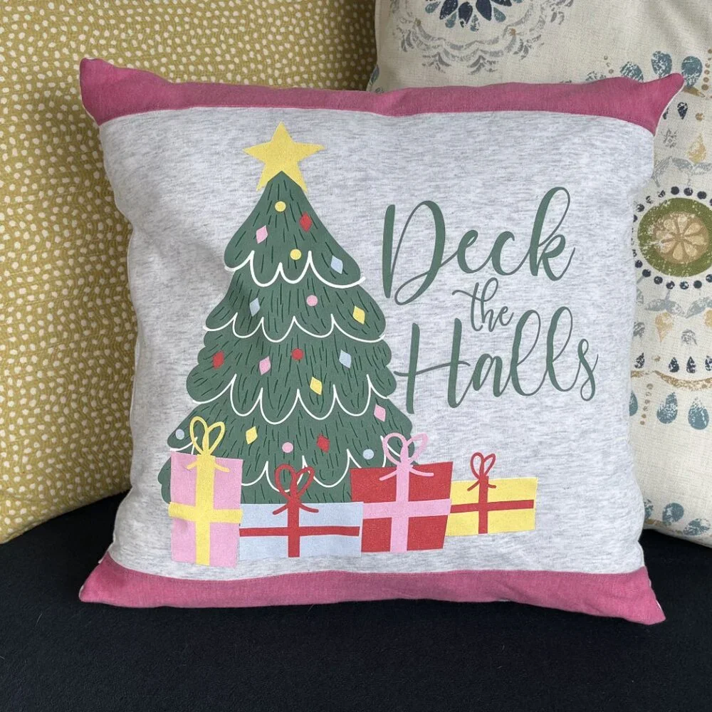 Deck the Halls Pastel Christmas decoration reworked shirt 16' throw pillow cover